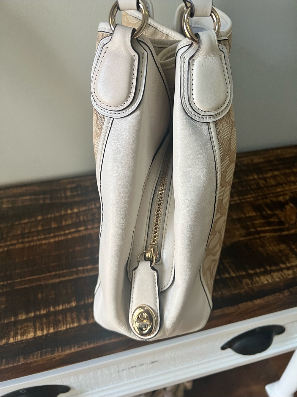 Coach Signature Edie Shoulder Bag with Light Khaki & Chalk Trim - Picture 5 of 11